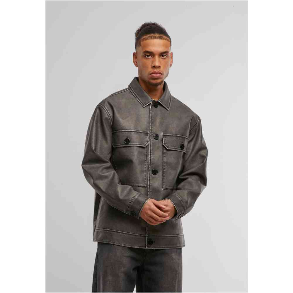 Urban Classics - Synthetic Vintage Leather Shirt Jacket - Zwart